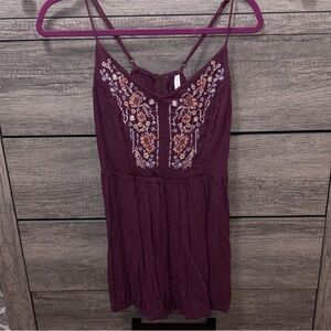 Embroidered Plum Romper with zipper in back